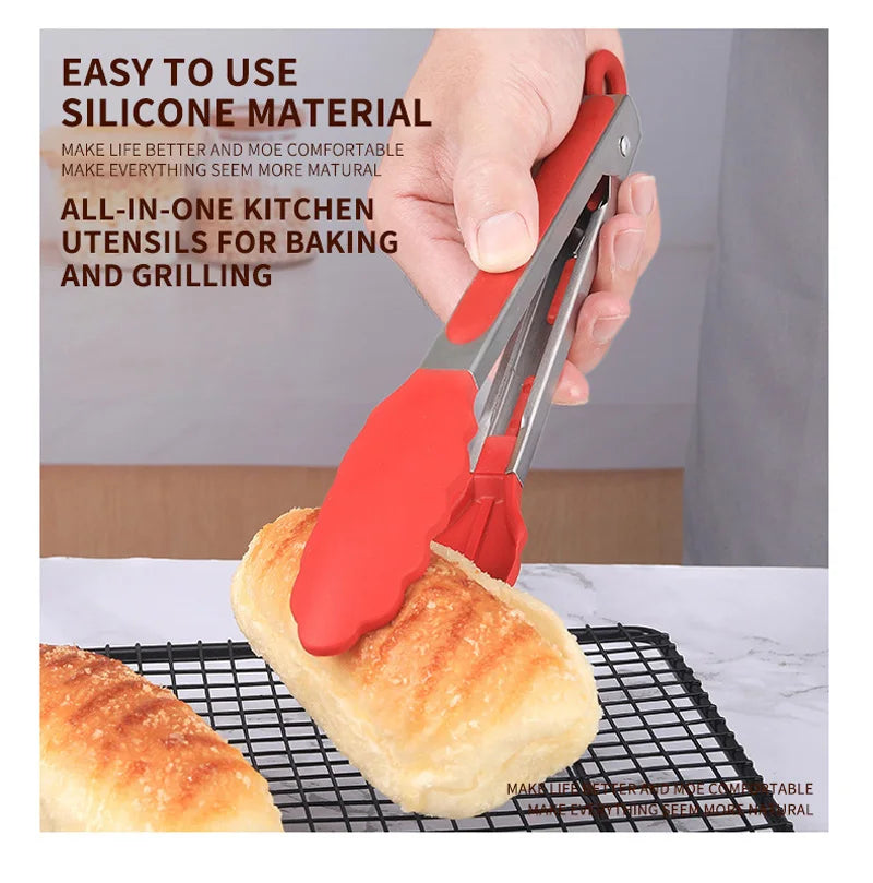 9-Inch Silicone Food Tongs Grill Stainless Steel Food