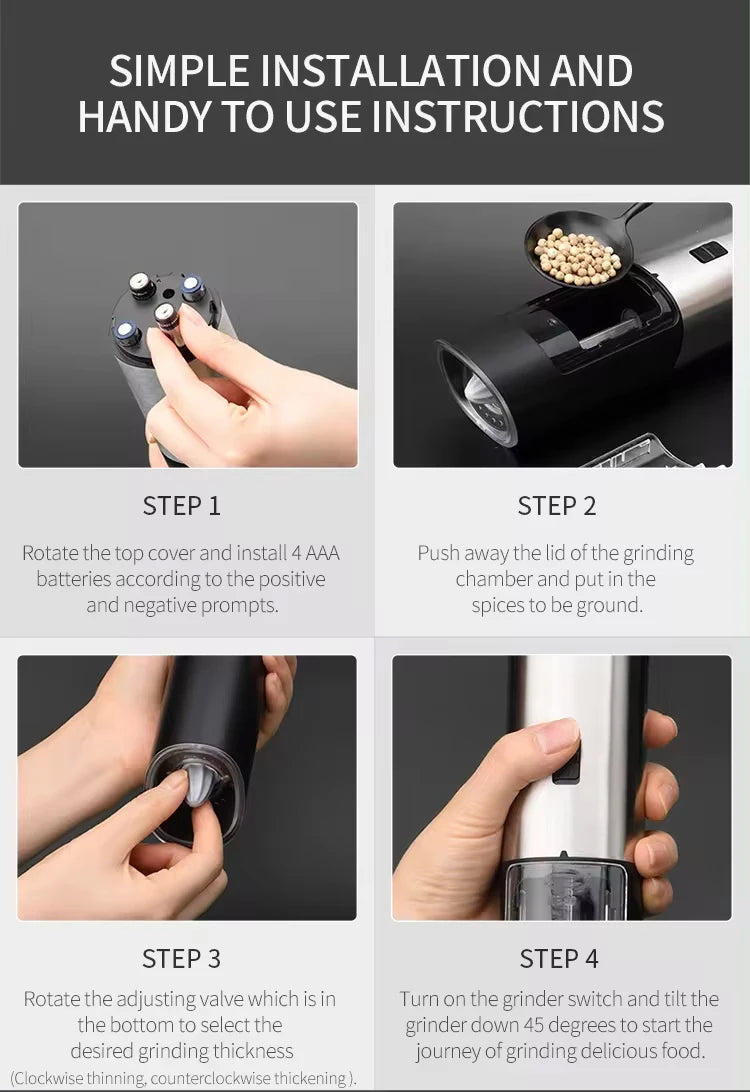 1/2 Electric Automatic Salt Pepper Grinder Led Light