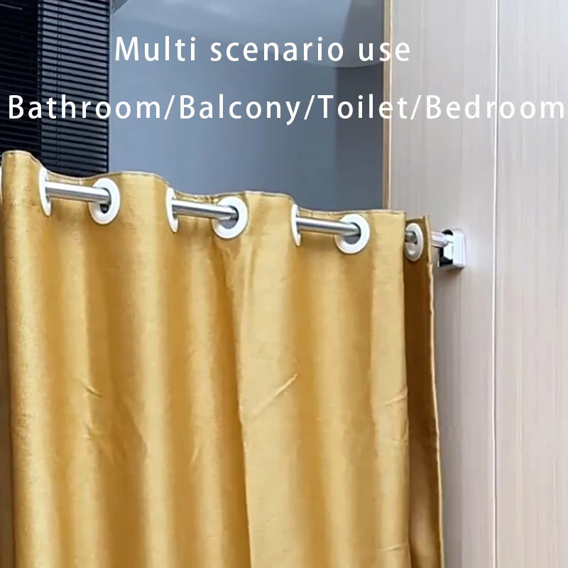 Silvery Adjustable Stainless Steel Shower Curtain Rod Clothes