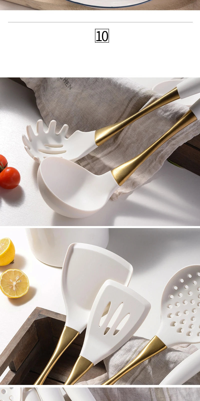 1pc Silicone Kitchenware Cooking Utensils White Gold Spatula