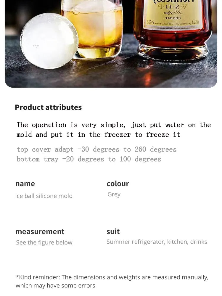 1/2pcs Bar Whiskey Round Ice Cube Maker Silicone