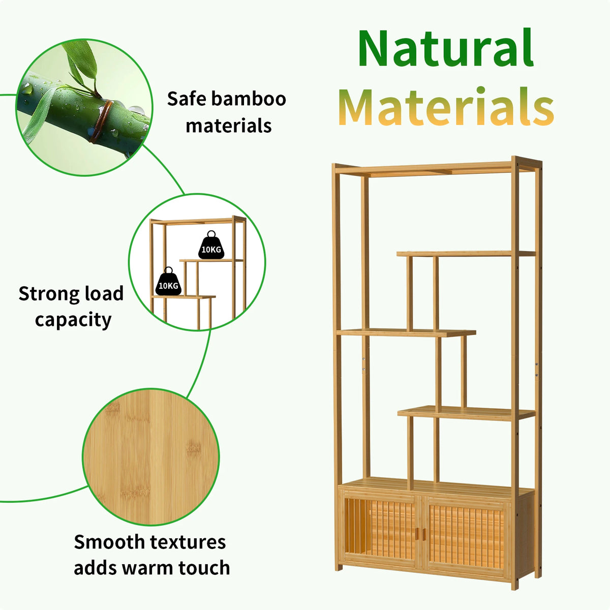 Bamboo Storage Rack Shelving Unit High Low Shelves