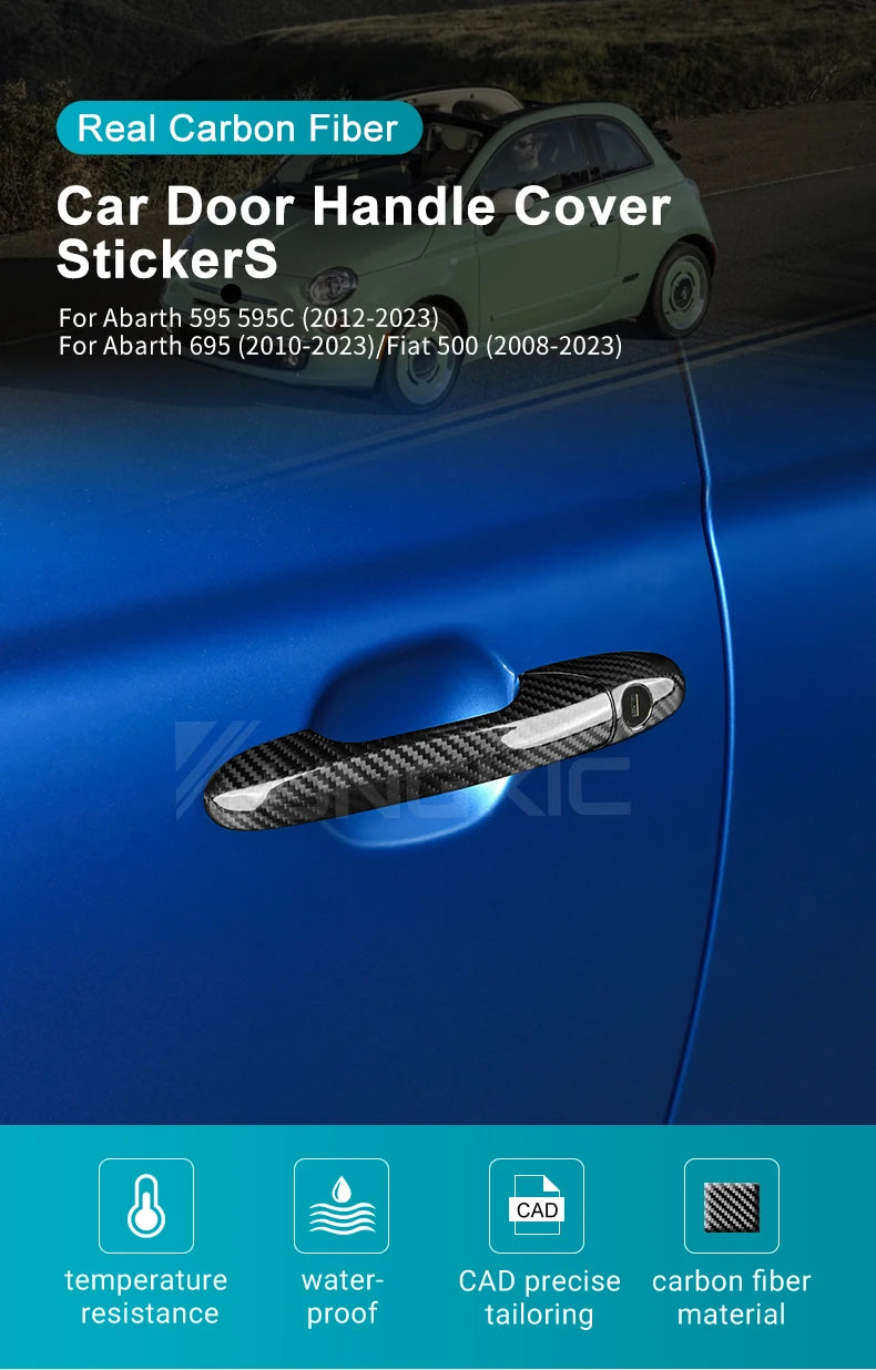 Real Hard Carbon Fiber Door Handle Cover Fiat