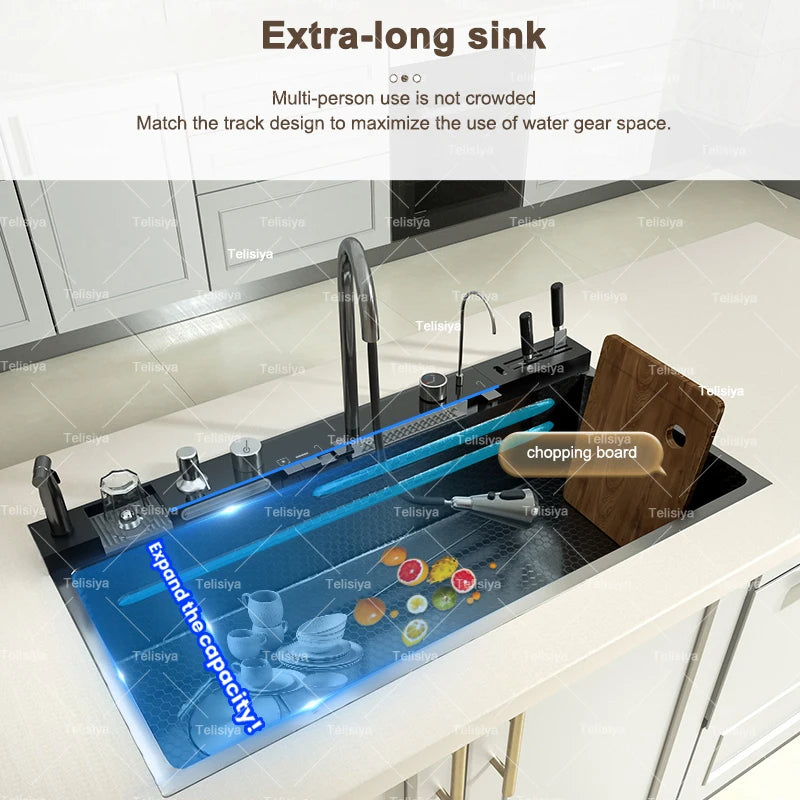 Extra Large Stainless Steel Waterfall Sink Embossed Solt