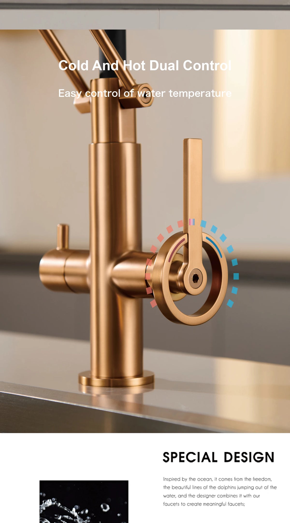 Industrial Brass Brushed Rose Gold Faucet Separated Filter