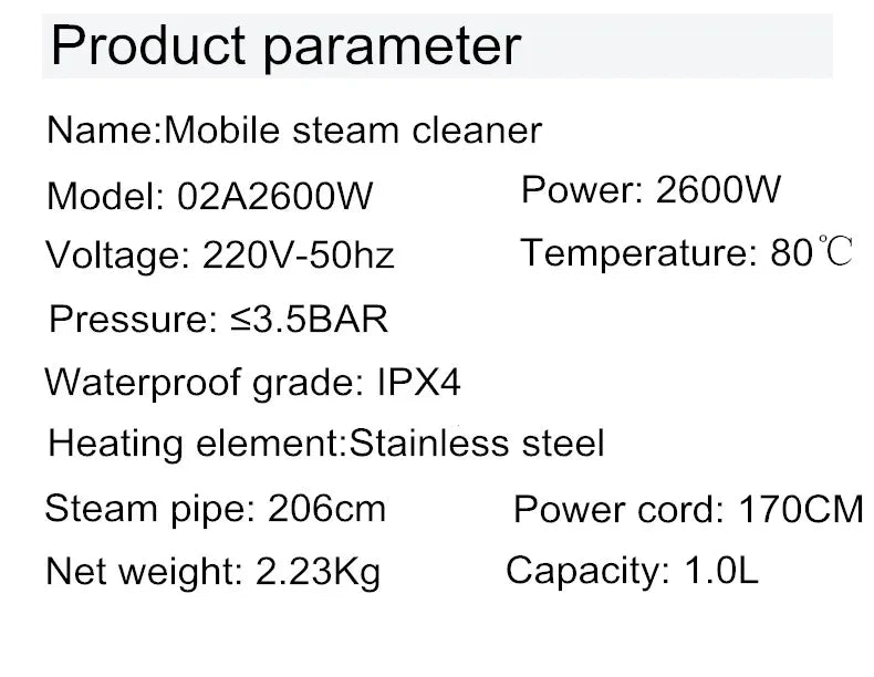 2600w Steam Cleaner Steamer Steam High Pressure Cleaner