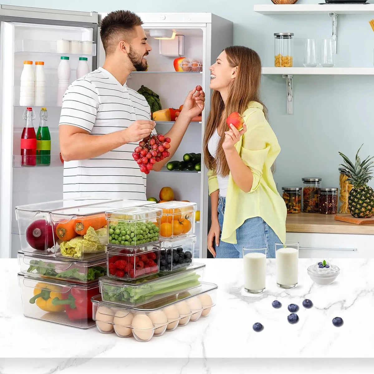 Refrigerator Organizer Bin Stackable Fridge Food Storage Box