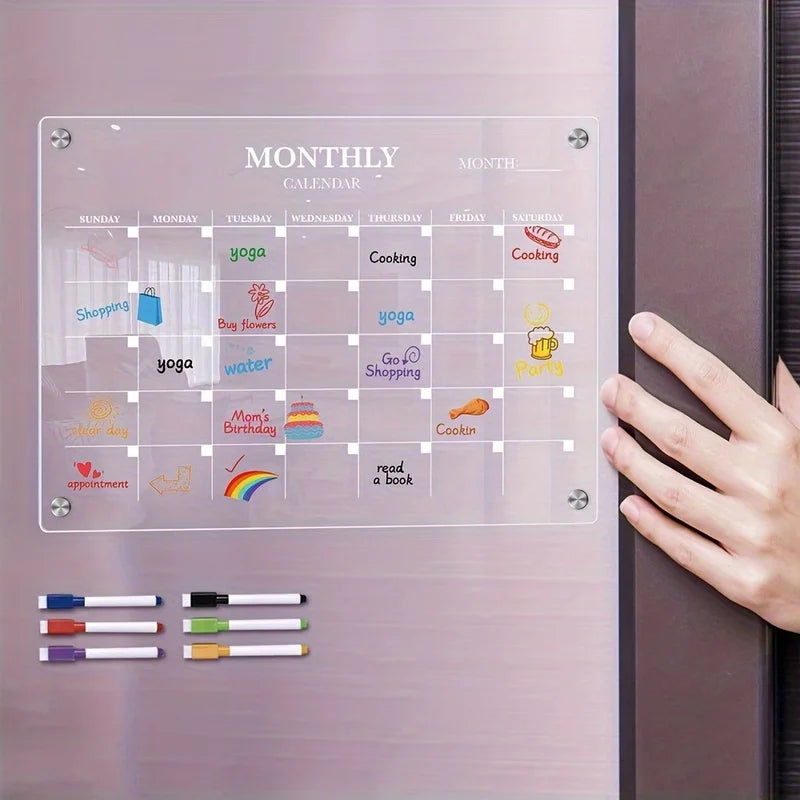Magnetic Acrylic Dry-Erase Calendar-Clear Planner Fridge Ideal