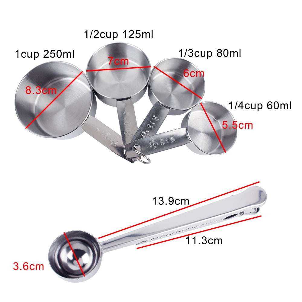 Stackable Measuring Cups Spoons Baking Stainless Steel Coffee