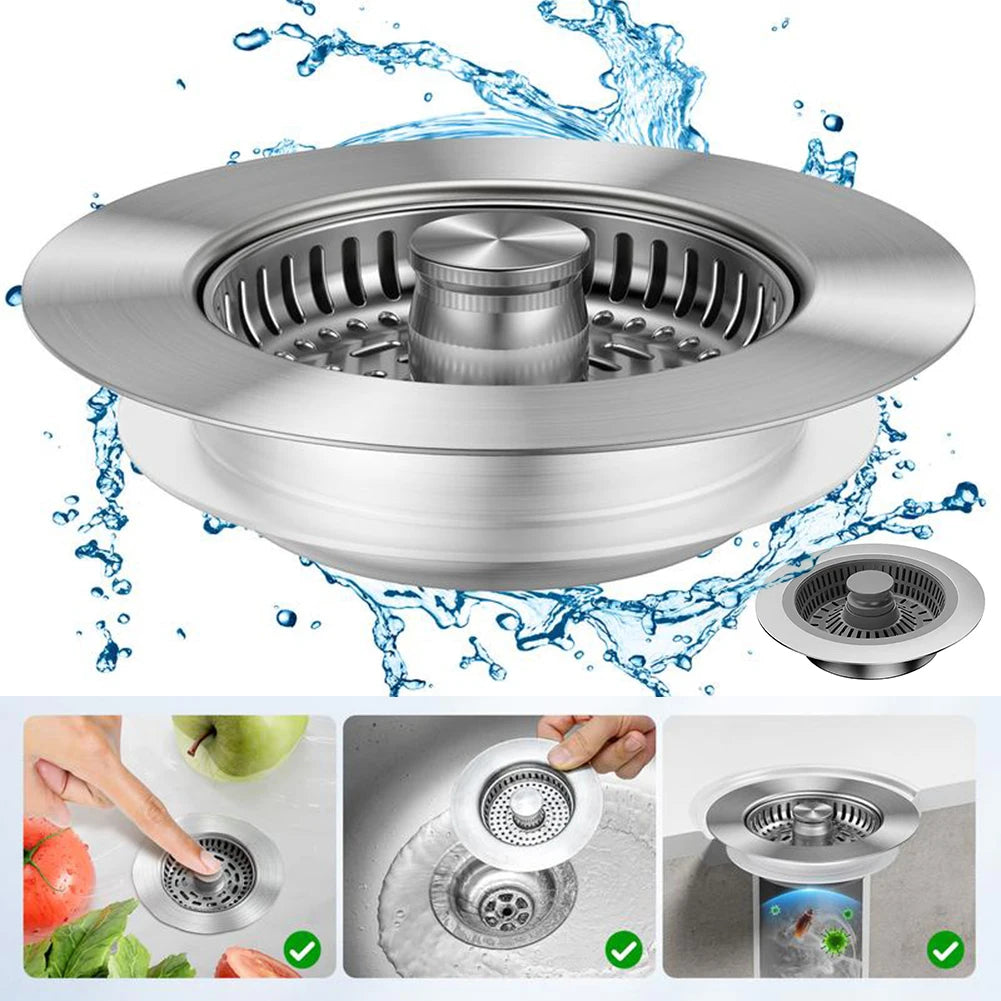 Sink Drain Strainer 3-In-1 Stainless Steel Sink Stopper