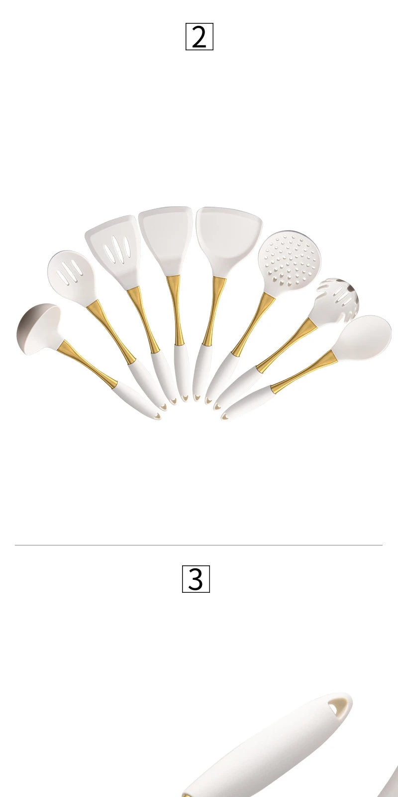1pc Silicone Kitchenware Cooking Utensils White Gold Spatula