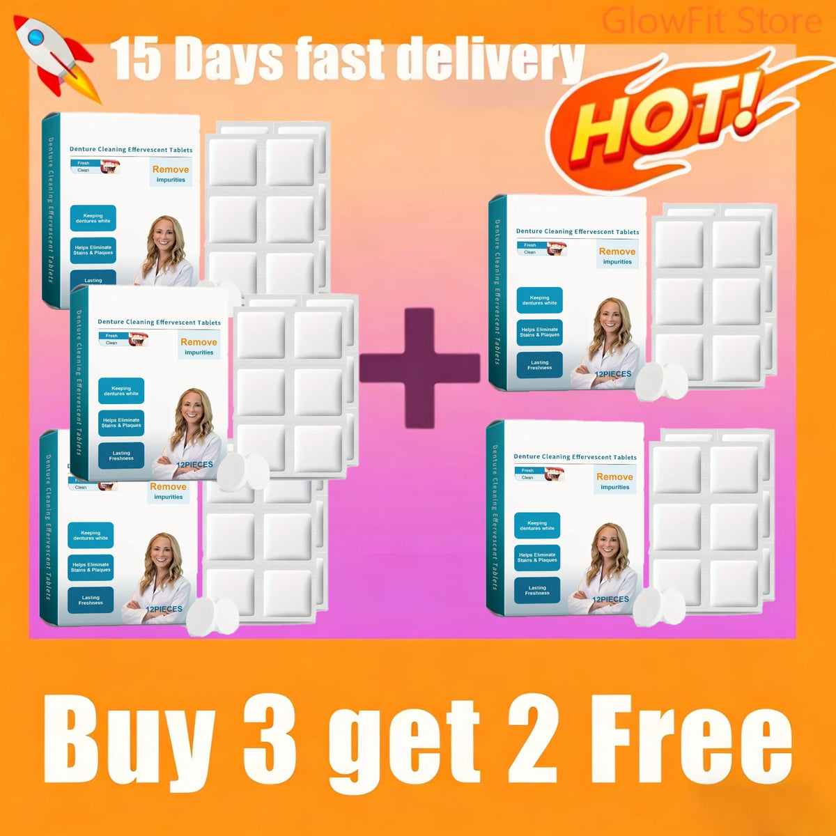 12 Pieces Cleaning Tablets Kit Effervescent Soak Case