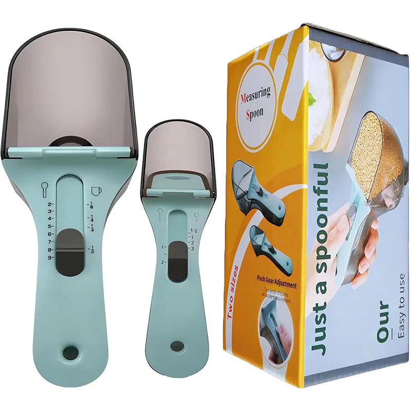 2pcs Adjustable Measuring Spoon Clear Scales Measuring Cup