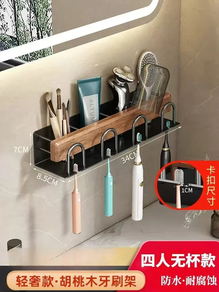 Walnut Wood Black Bathroom Hardware Bathroom Towel Rack