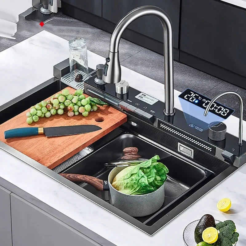 Stainless Steel Waterfall Sink Large Slot Integrated 75x45cm