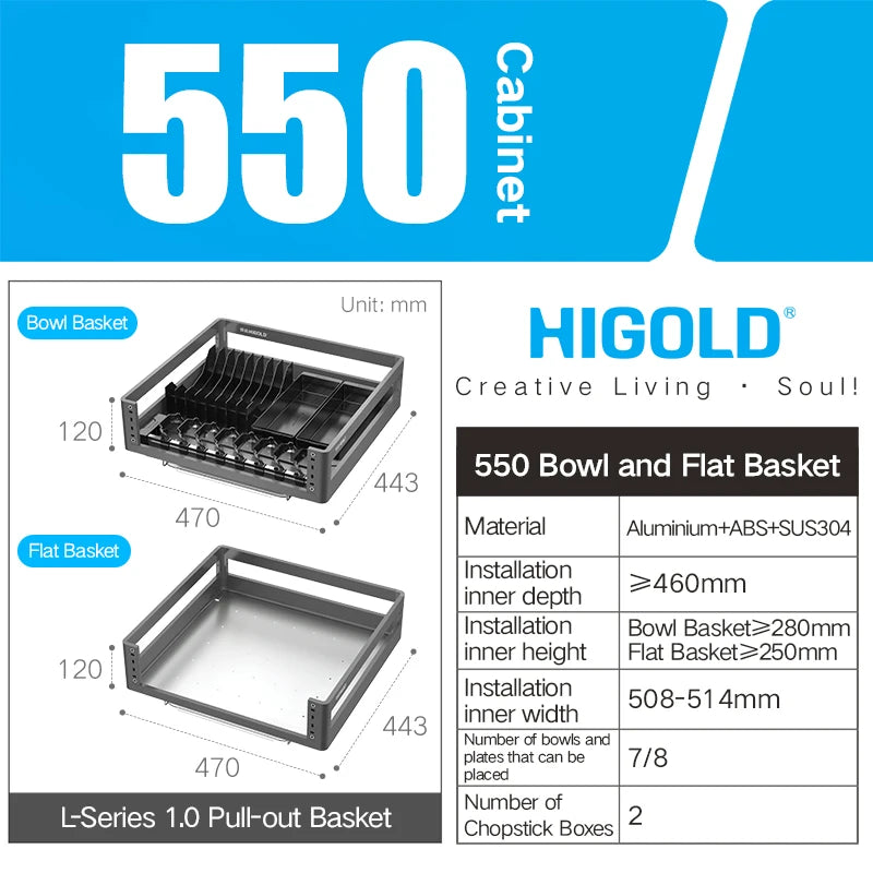 Higold 500mm Cabinet Pull Basket Double Drawer Dish