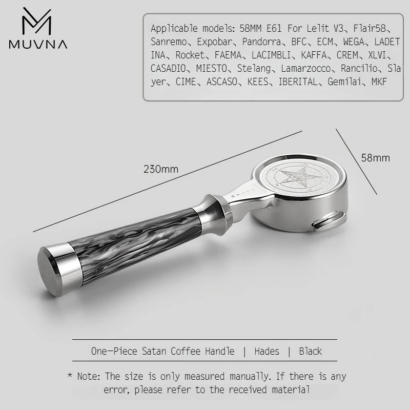 Muvna Espresso One-Piece Portafilter Satan Series 58mm E61