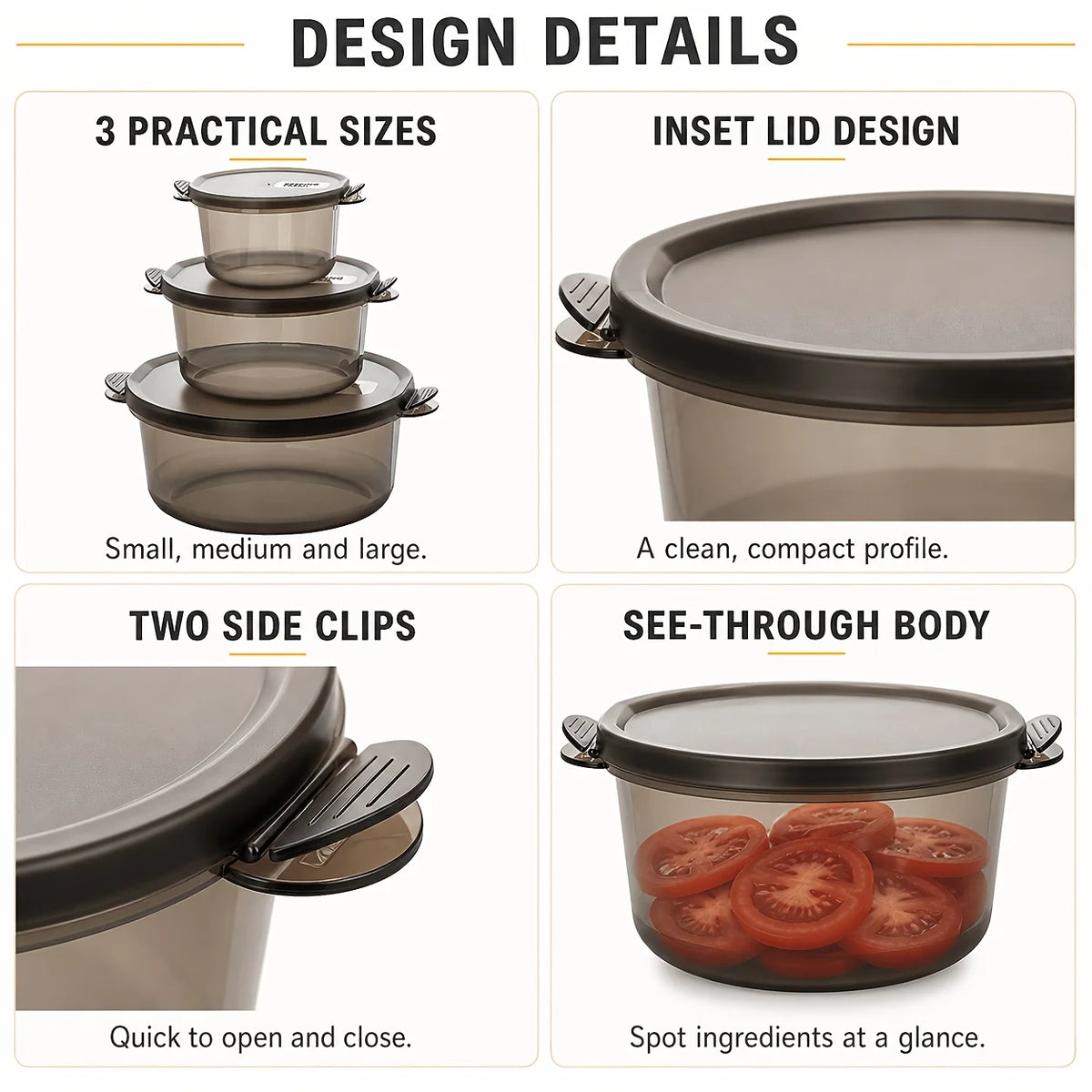 Food Storage Containers Lids 3-Piece Stackable Round Meal