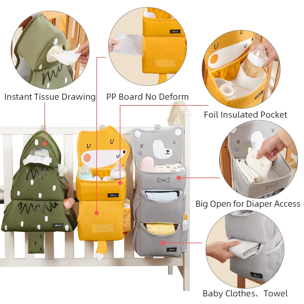 Sunveno Cartoon Baby Crib Hanging Storage Bag Multi-Functional