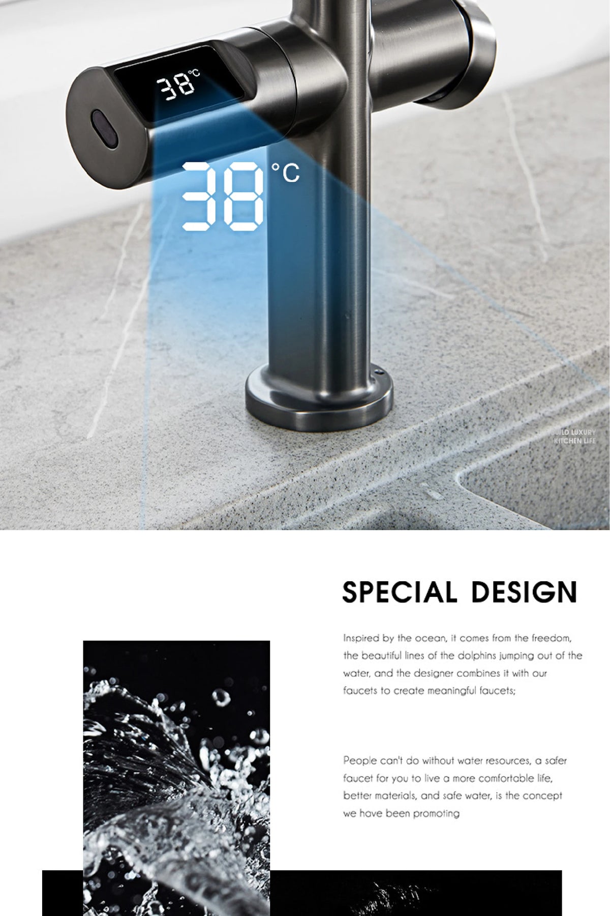 Luxury Brass Gun Gray Faucet Led Digital Sensing