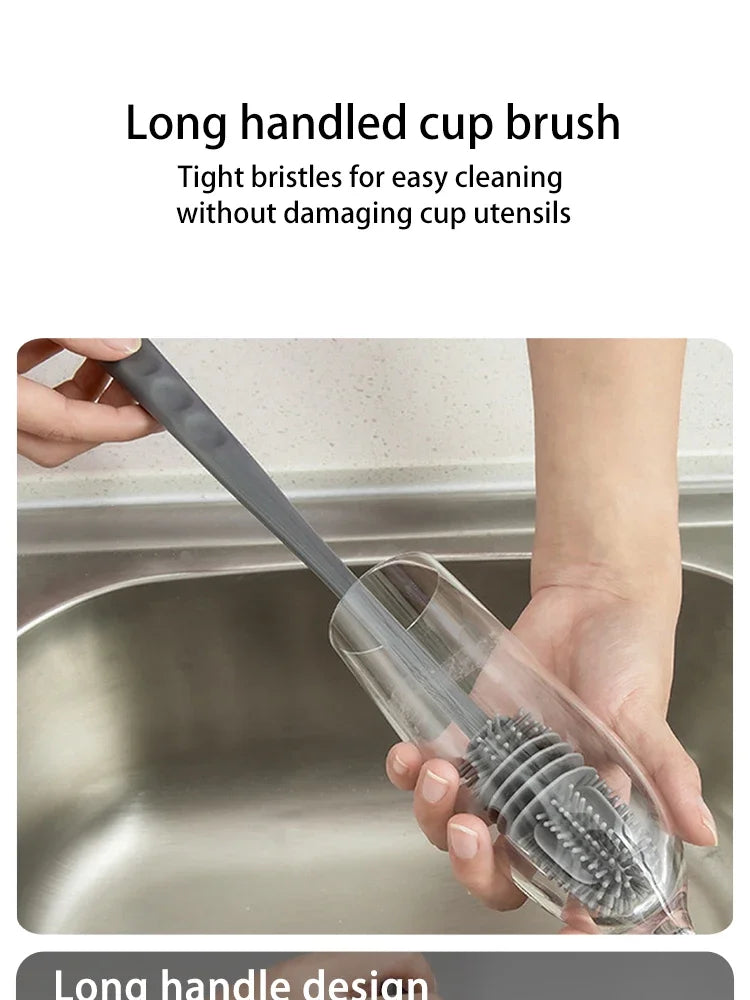 1/2pcs Long Handle Silicone Bottle Brush Cleaning Brush