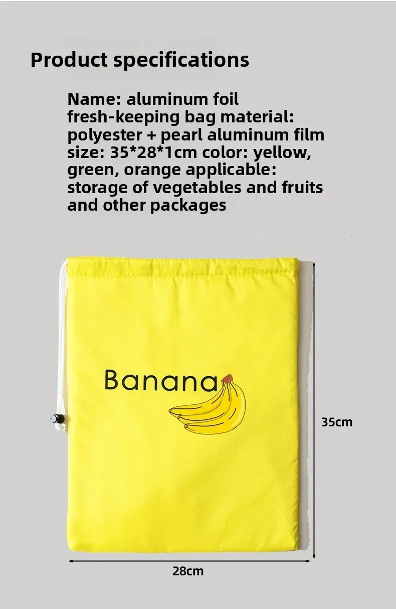 Reusable Banana Freshness Storage Bag Aluminum Foil Drawstring