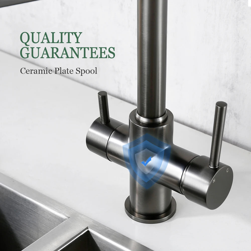 Gunmetal Faucet Brass Ways Sink Mixer Black Hose