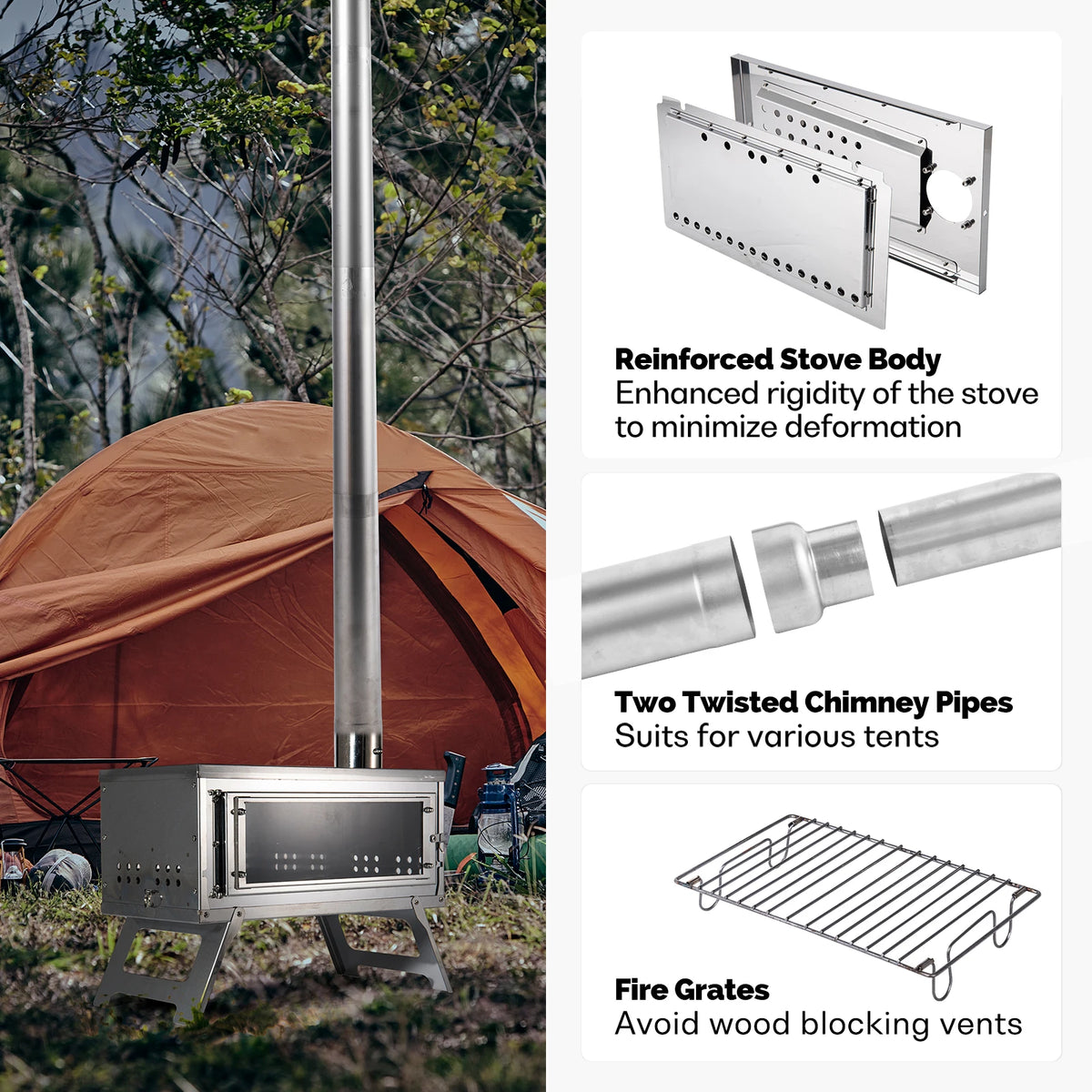 Change Moore Outdoor Folding Secondary Conbustion Camping Wood