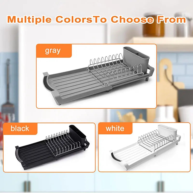 Expandable Dish Drying Rack Cutlery Holder Rust-Resistant Dish