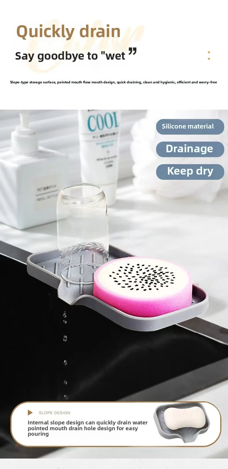 Sink Silicone Tray Drain Soap Sponge Storage Holder