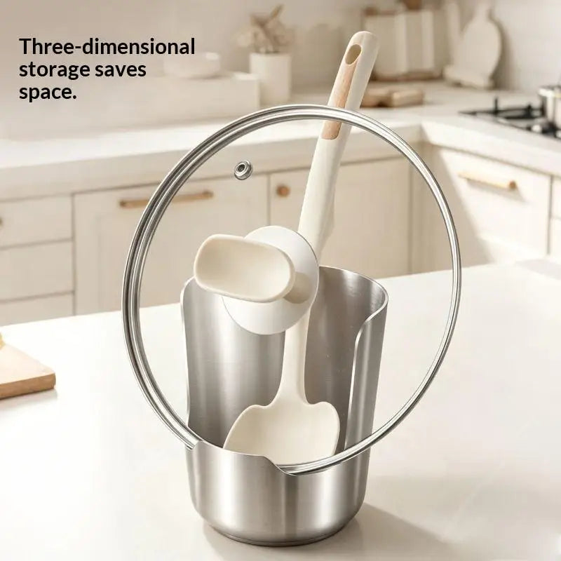 2in1 Stainless Steel Spoon Holder Rack Lid Utensil