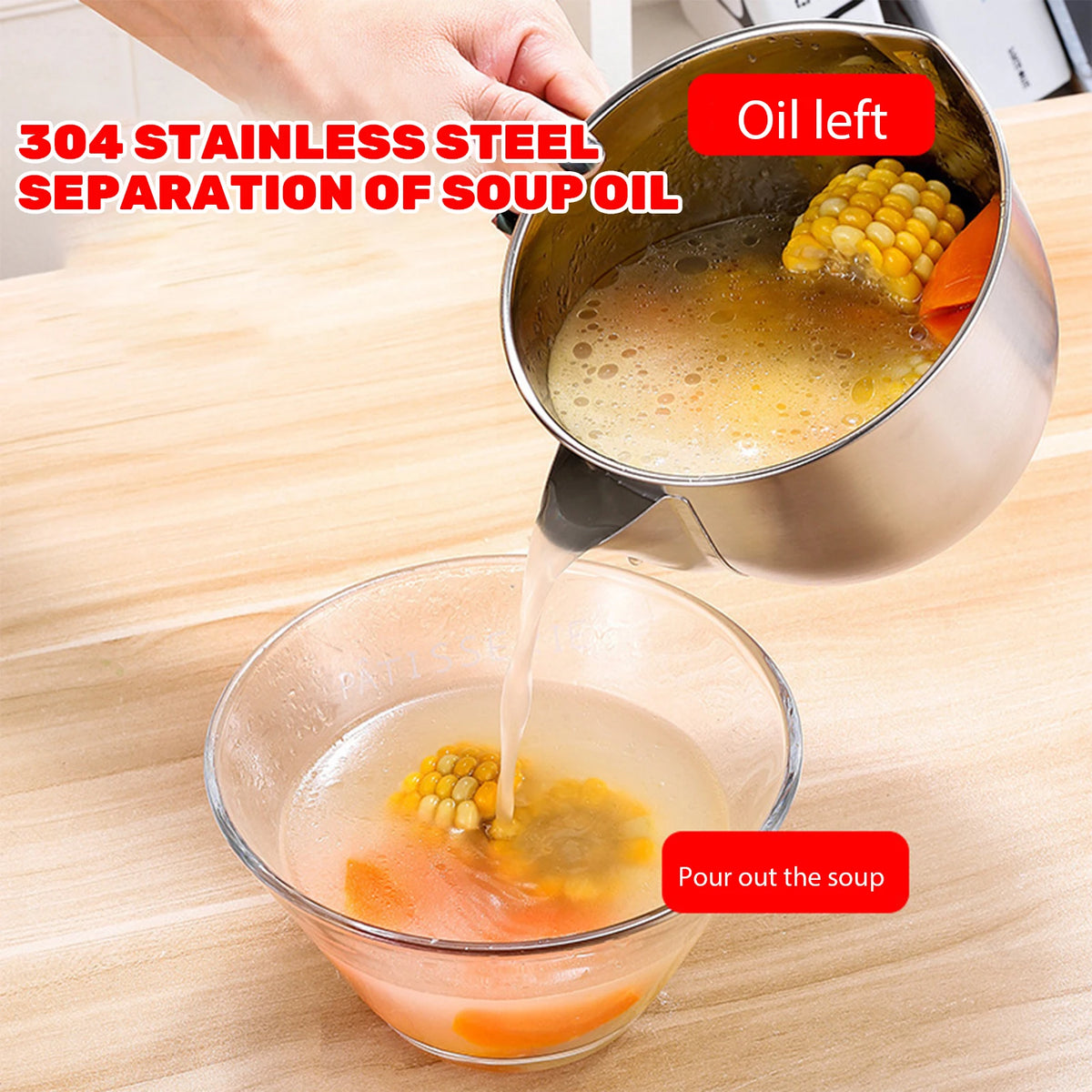 1000ml Stainless Steel Oil Filter Soup Pot Grease