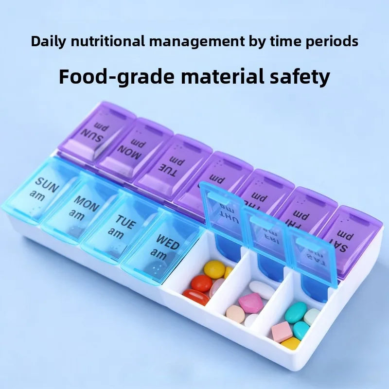 Travel Pill Organizer 7-Day Compartmented Storage Box 14