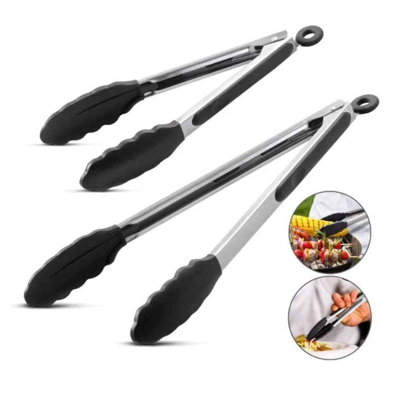 9-Inch Silicone Food Tongs Grill Stainless Steel Food