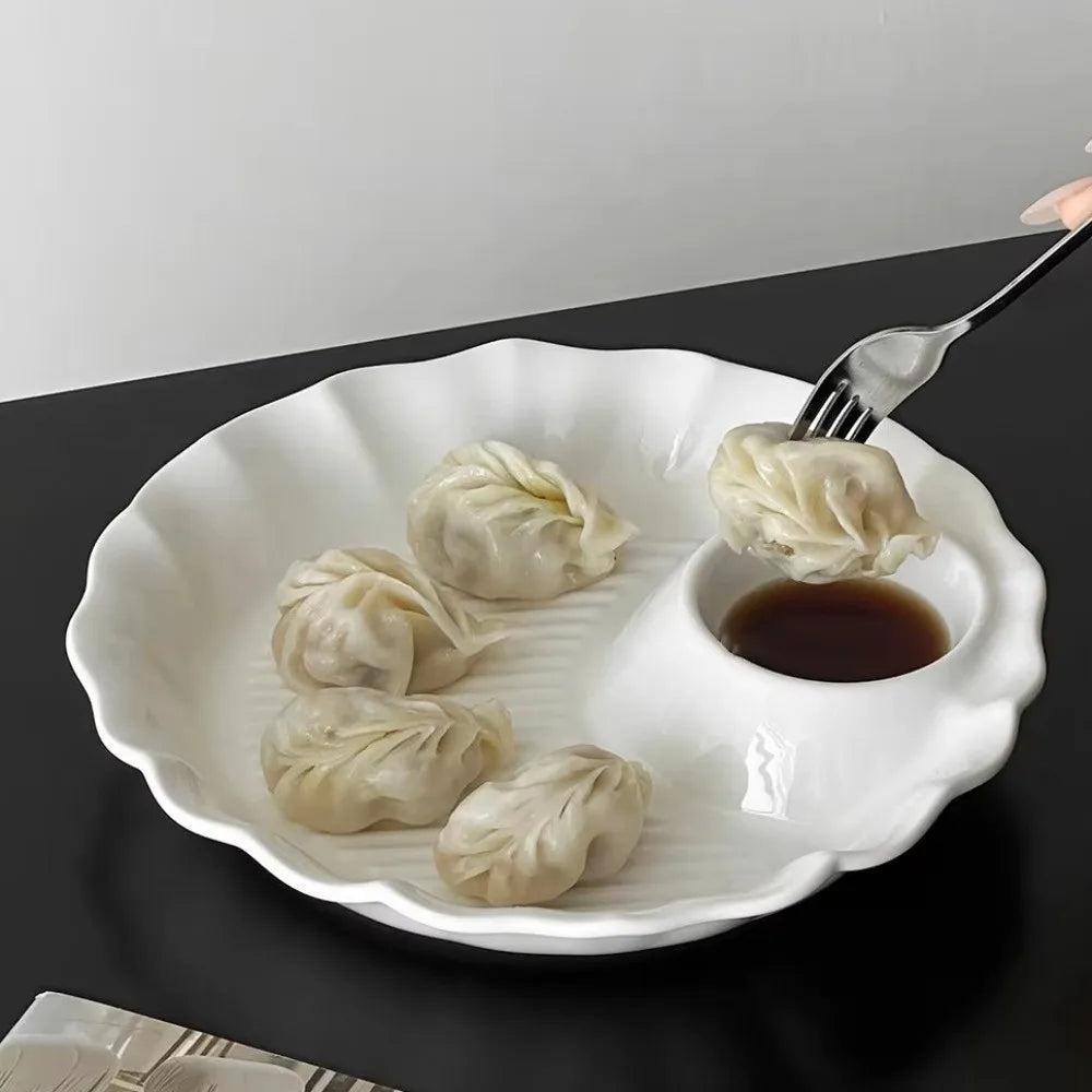 Minimalist Round Ceramic Dumpling Dishes Thicken Ruched Hem