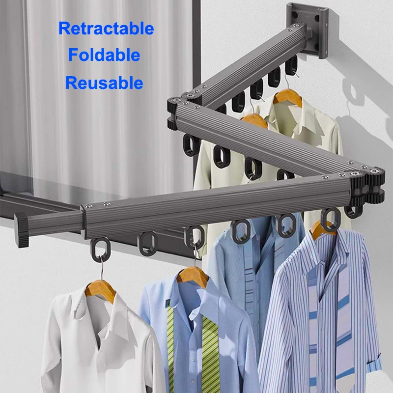 Wall Mount Folding Clothes Drying Rack Retractable Extension