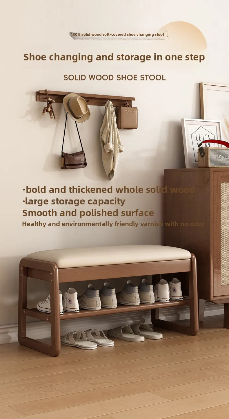 Solid Wood Storage Shoe Exchange Stool Solid Wood