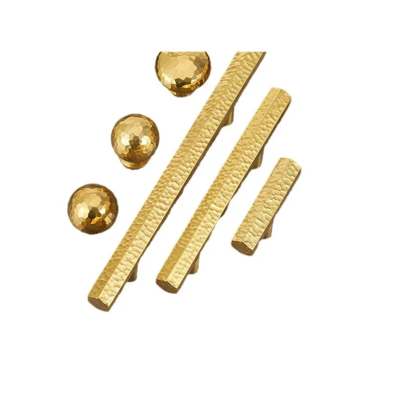 Solid Brass Wardrobe Handles Hammered Texture Handles Gold
