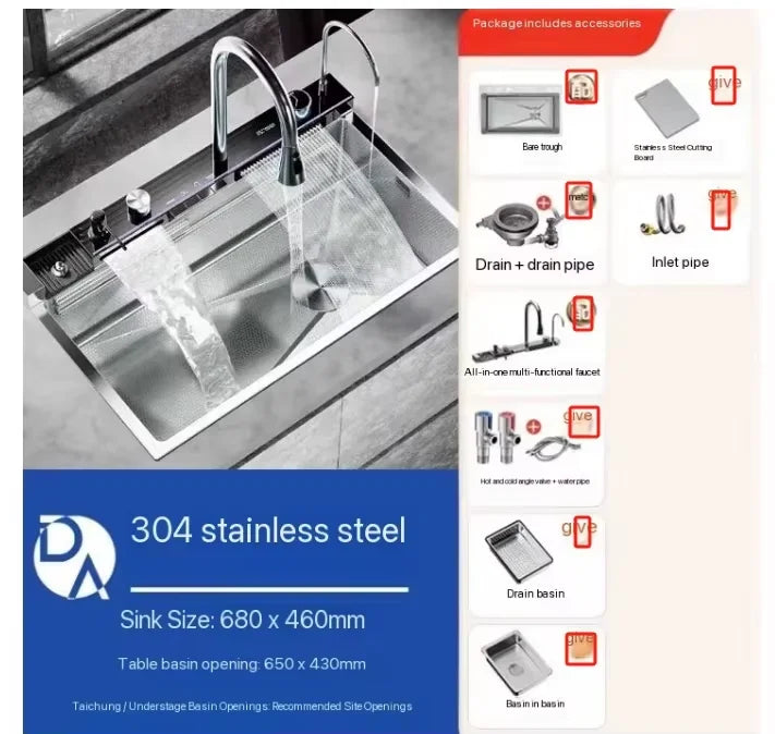 Smart Piano Key Waterfall Large Sink 304 Stainless