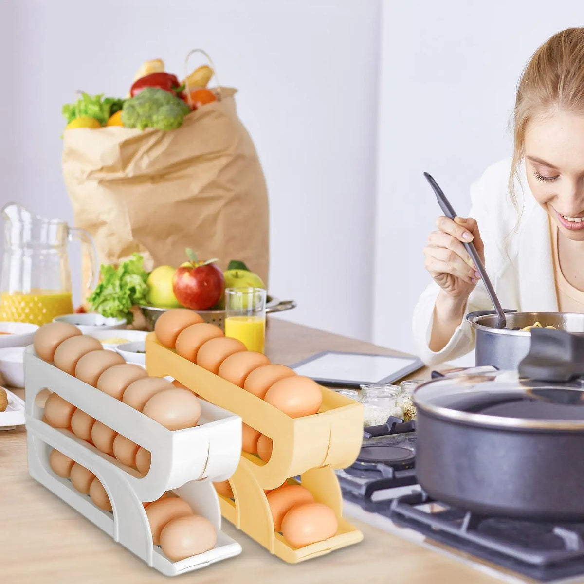 Egg Holder Tiers Automatic Rolling Egg Dispenser Rack