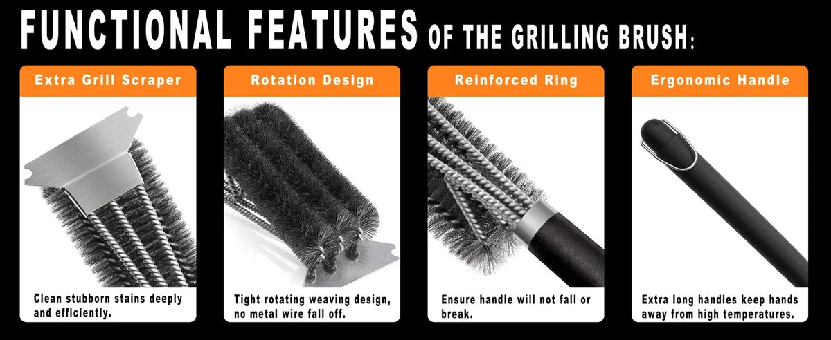 Stainless Steel Grill Cleaning Brush Outdoor Bbq Grill