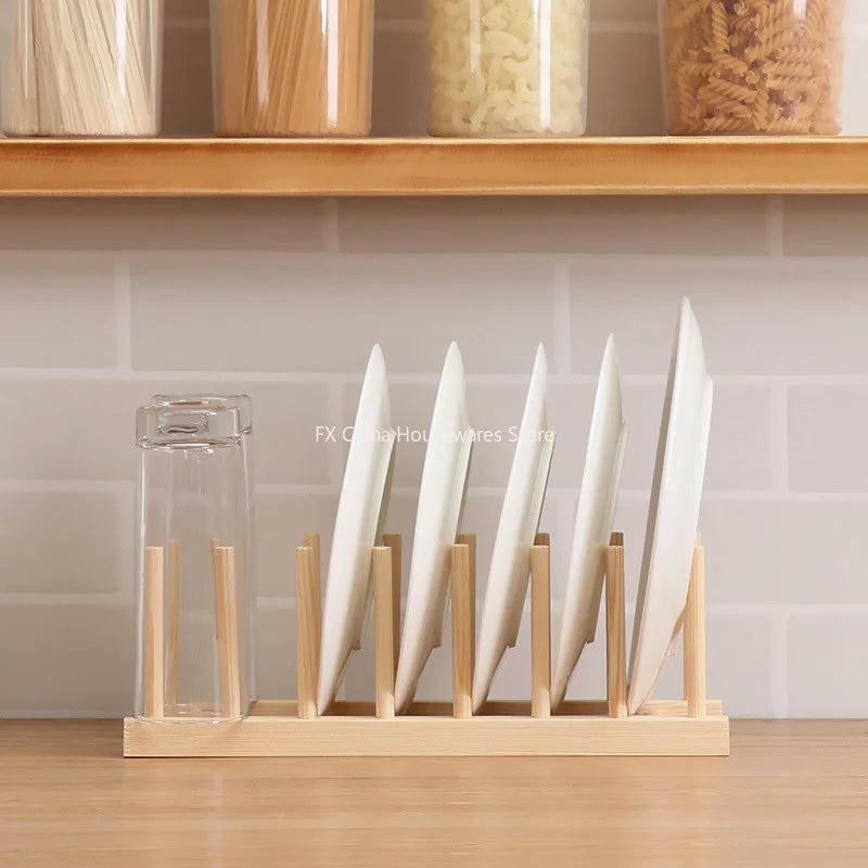 Plate Storage Rack Wooden Dish Rack Cup Dish