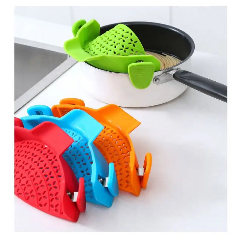 Universal Silicone Clip-On Pan Pot Strainer Anti-Spill Pasta