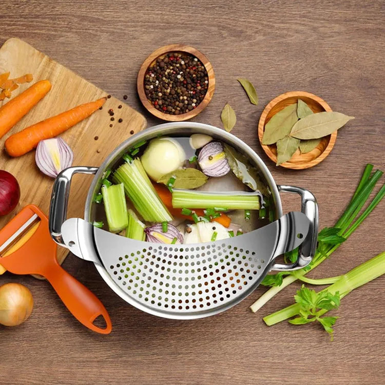 Stainless Steel Pot Strainer Colander Handle Held Crescent
