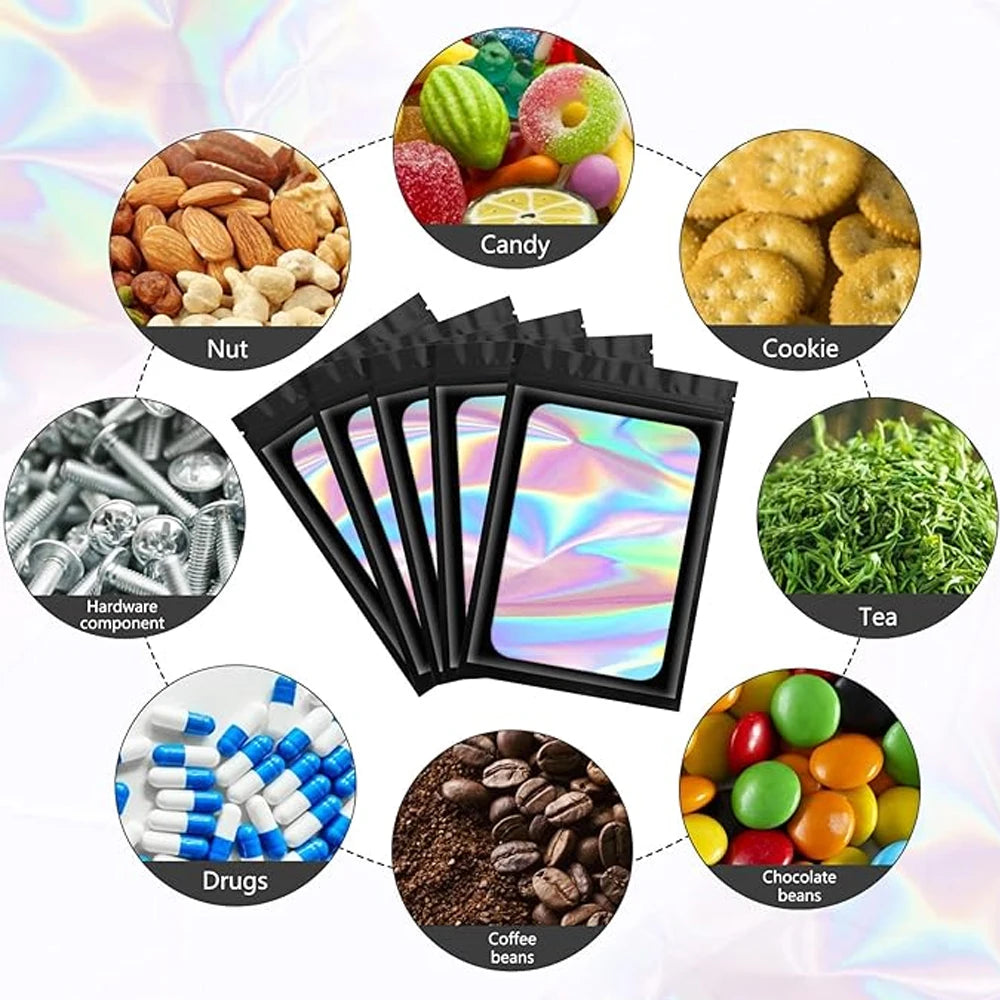 1000/10pcs Holographic Ziplock Bags Plastic Laser Iridescent Zip