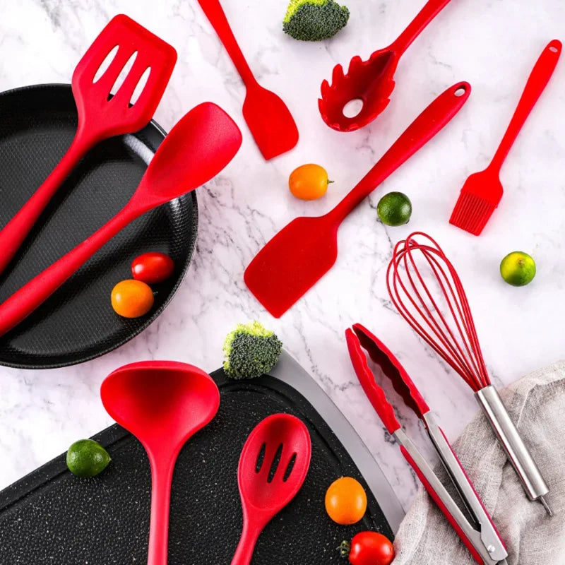 10 Pcs/Set Silicone Utensils Non-Stick Silicone Tong Spoon