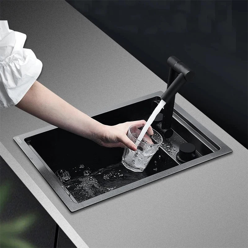 Nano Hidden Bar Sink Black Folding Faucet Silvery