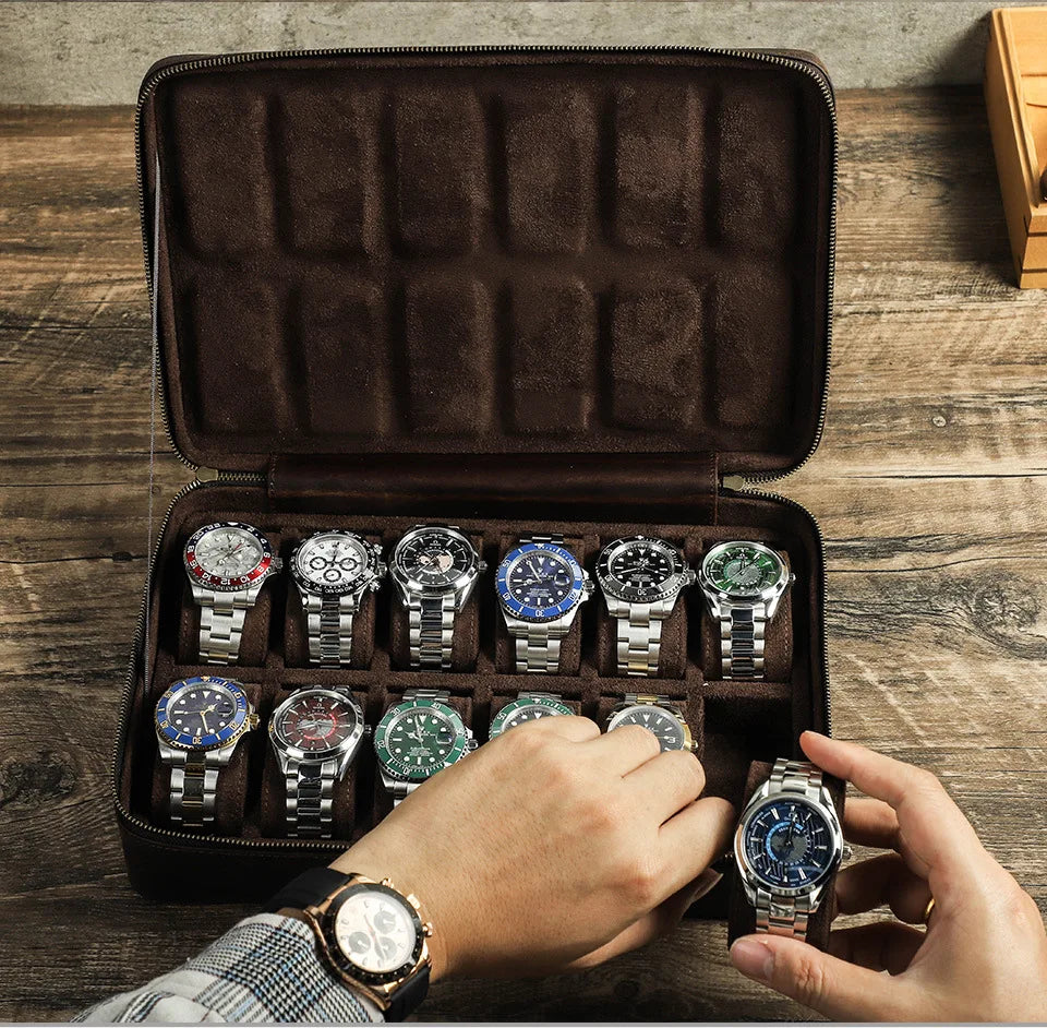 Vintage Leather Watch Box Organizer Men Travel Storage