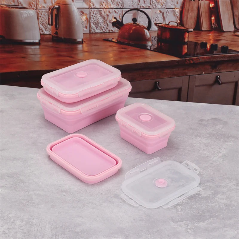 Size Choose Silicone Rectangle Lunch Box Collapsible Bento