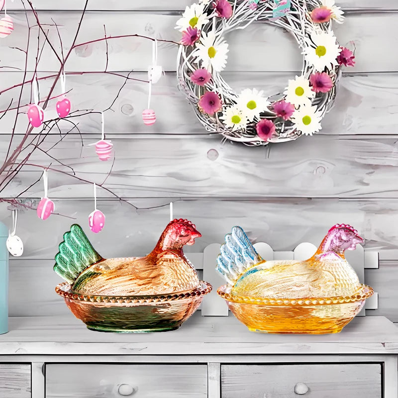 Dinnerware Retro Glass Candy Dish Hen On Nest